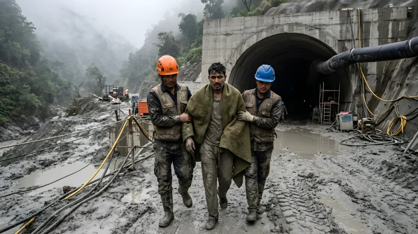 Equipas de resgate retiram sobrevivente de um túnel hidroelétrico no Nepal