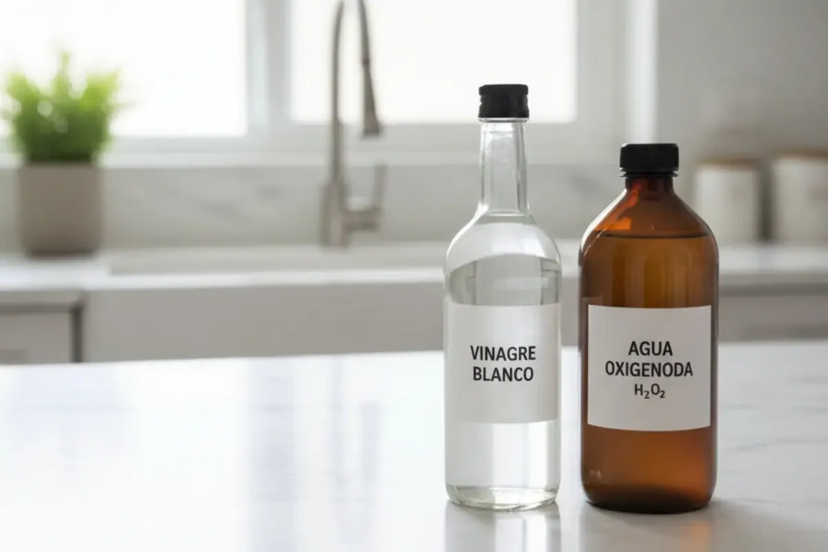 En el mundo de los trucos caseros, hay una combinación que se volvió viral por su eficacia y bajo costo: la mezcla de agua oxigenada y vinagre blanco. Imagen: archivo.