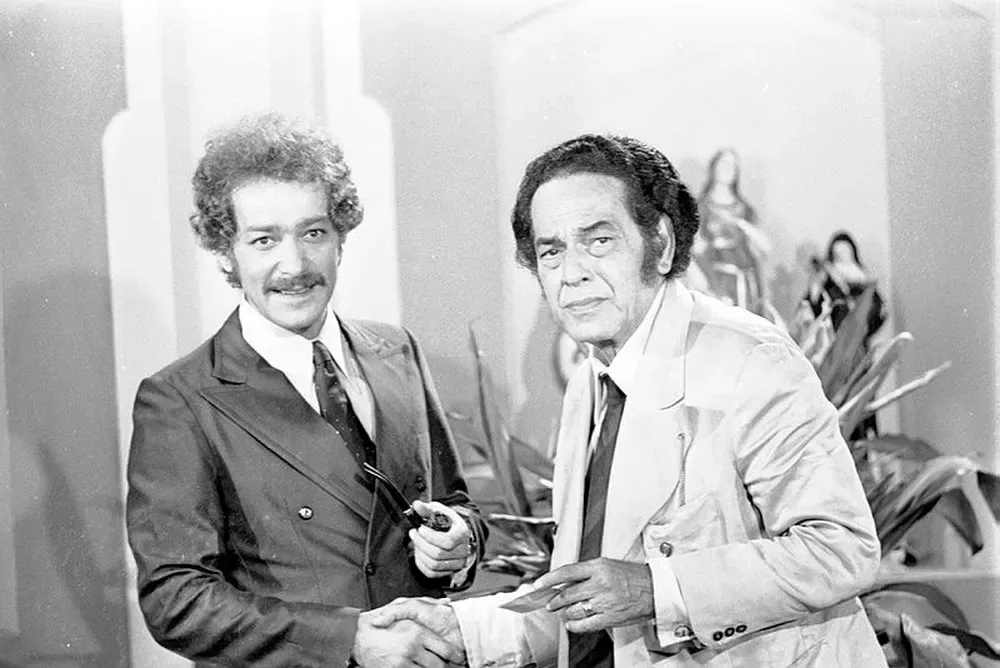 Gracindo Jr. e o pai, o também ator Paulo Gracindo, durante a novela