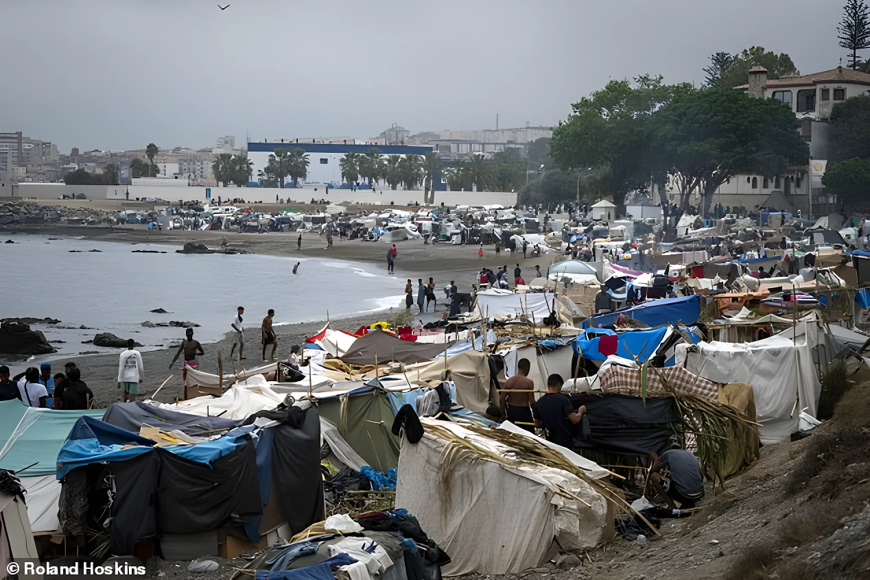 Migrant camps have sprung up on Trampoline Beach in the Spanish enclave of Ceuta