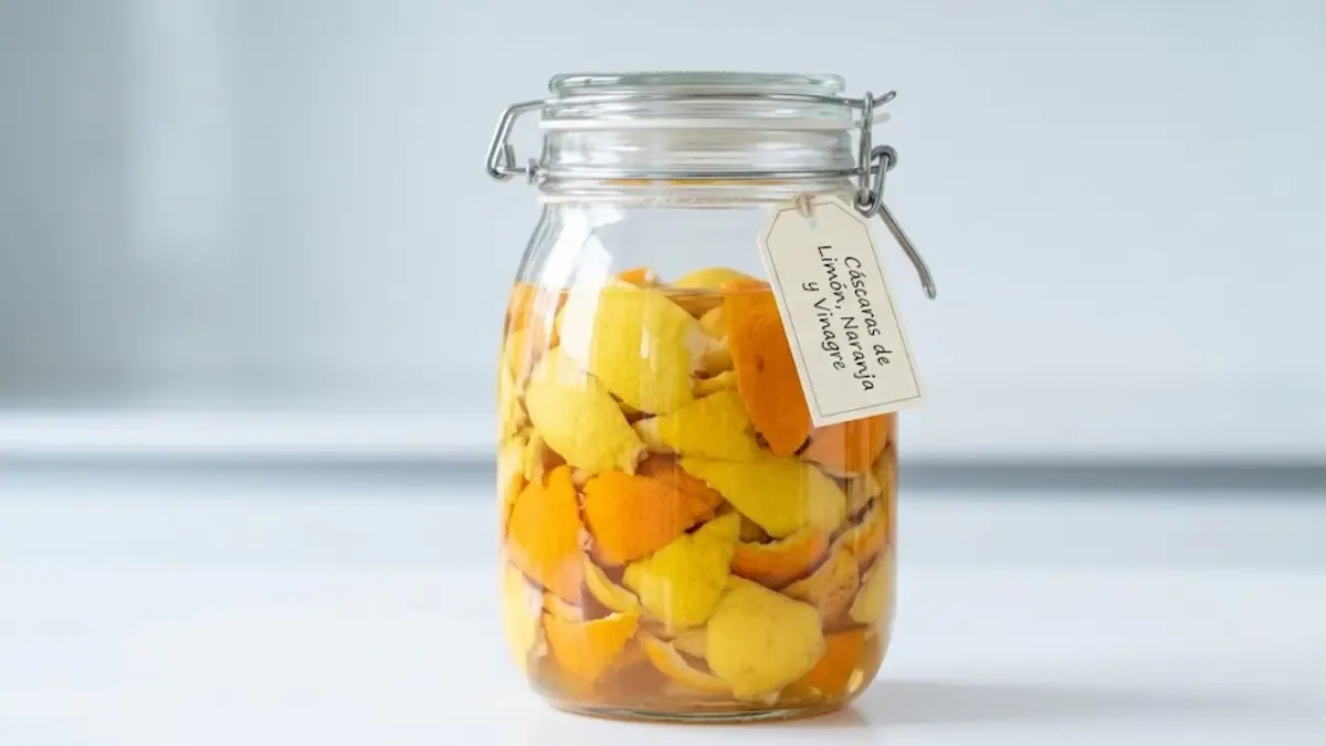 Para preparar la mezcla se necesitan cáscaras de una o dos naranjas y vinagre blanco hasta cubrirlas por completo.
