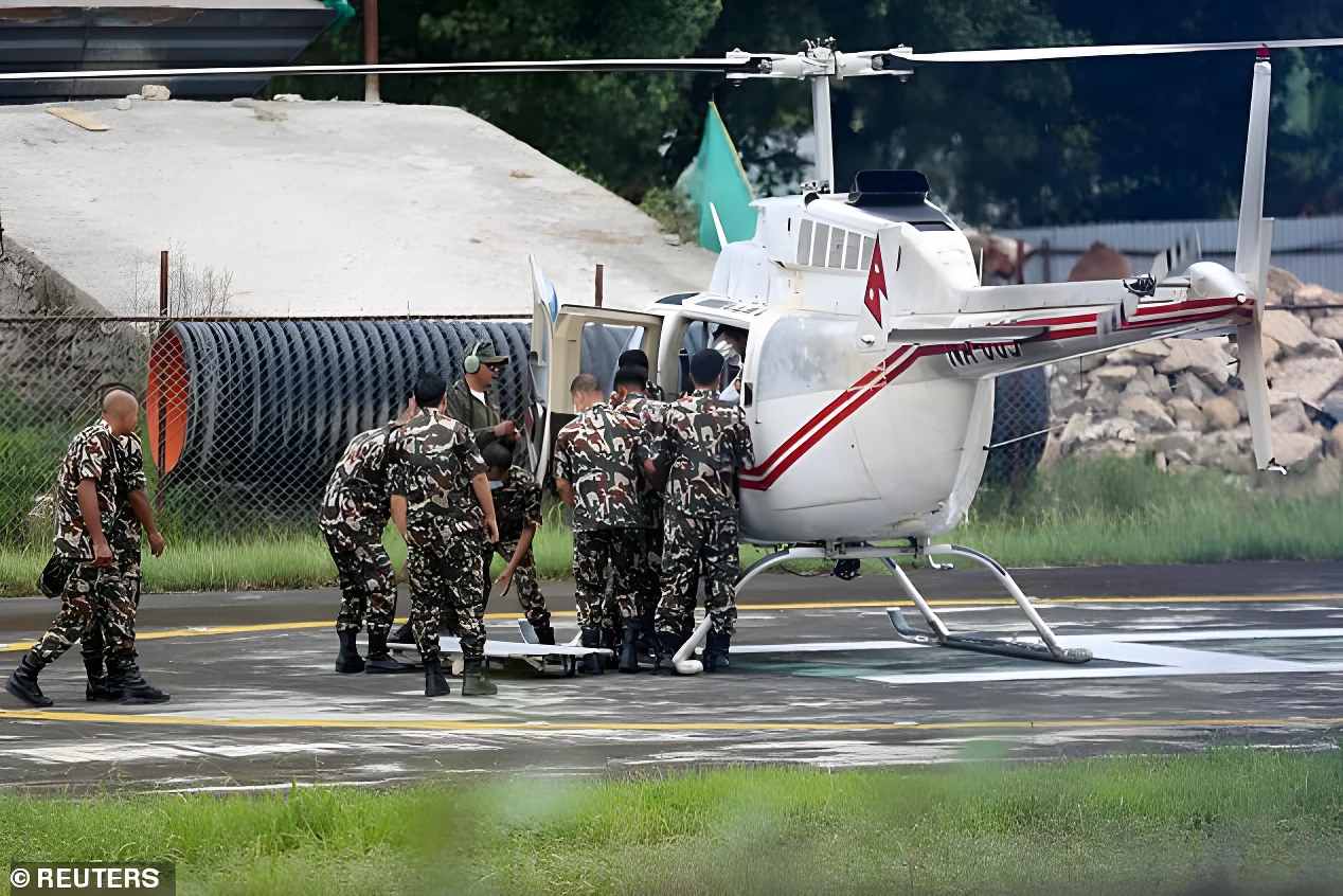 Pictures show him being evacuated by helicopter, with an army medic checking on him during the flight